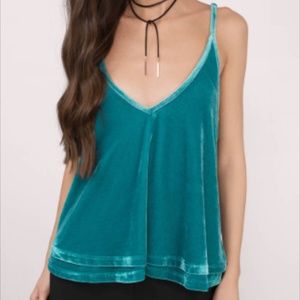 TOBI Blue Green Velvet Layered Top